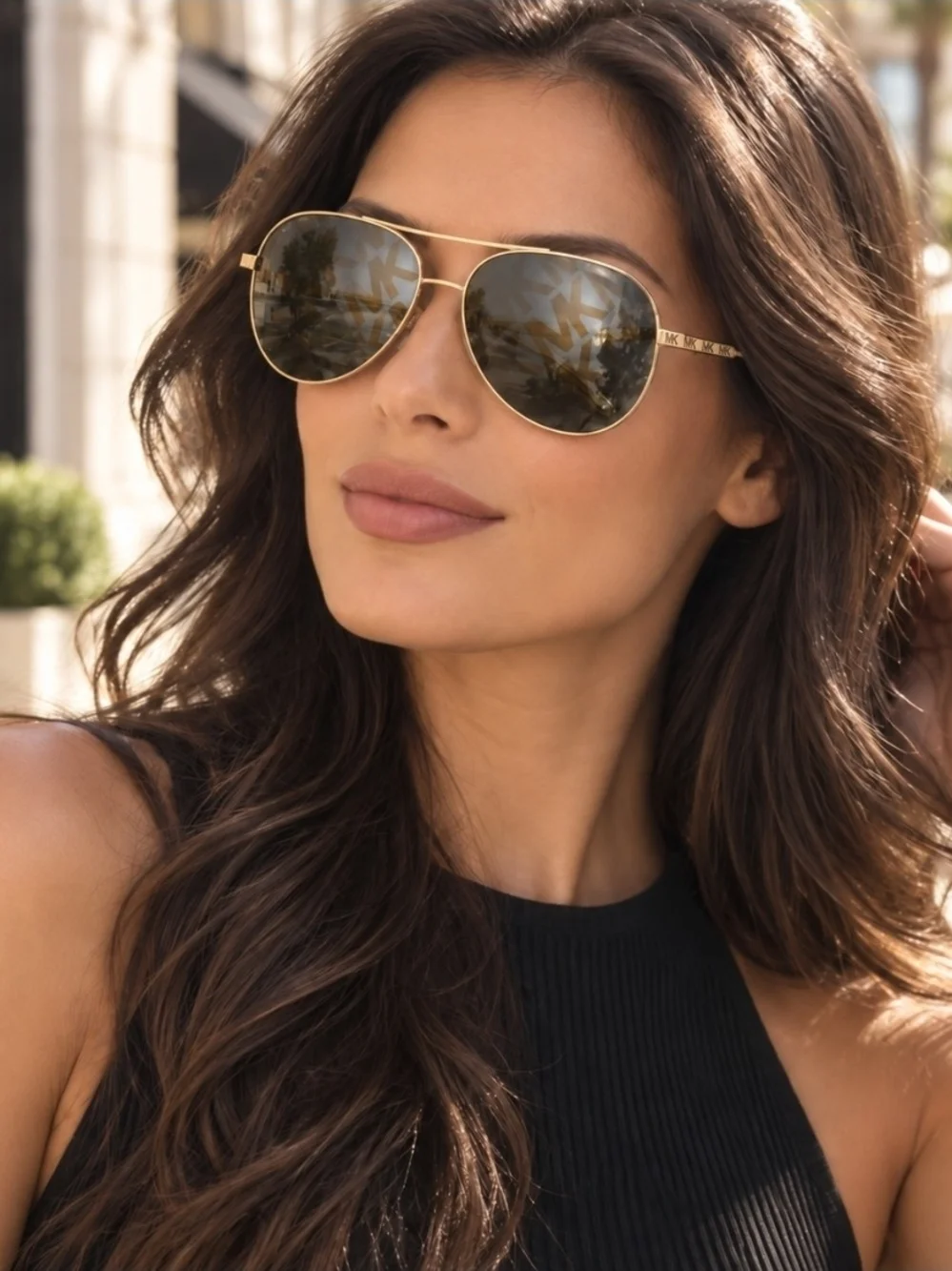 Unisex MICHAEL KORS Gold Aviator Sunglasses